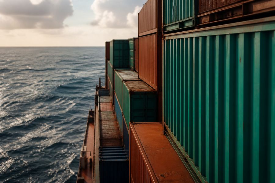 Contenedores a bordo de un buque en alta mar